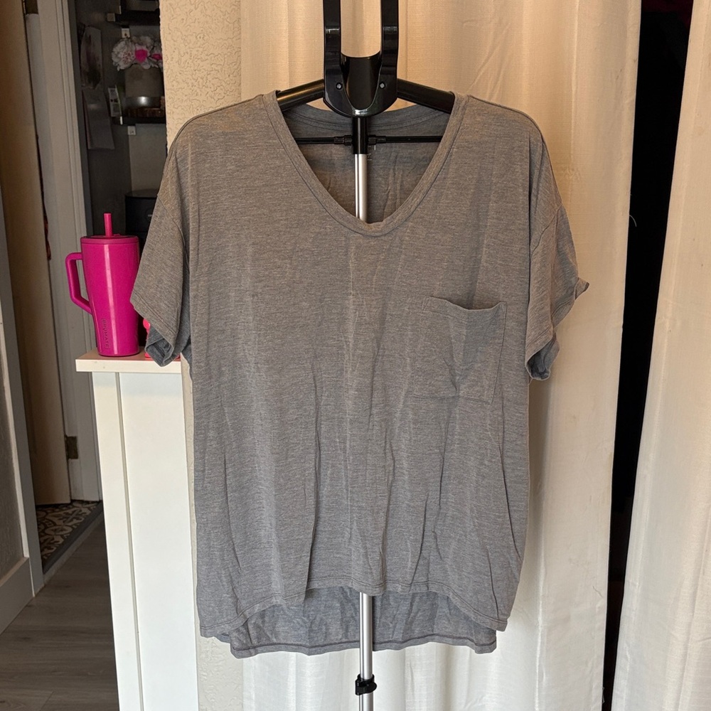 LOFT Heather Gray Short Sleeve V-Neck Tee